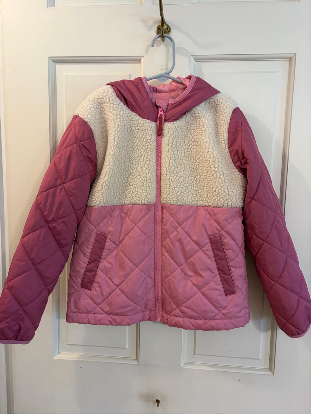 Crewcuts Two-Tone Pink Quilted & Sherpa Hooded Jacket